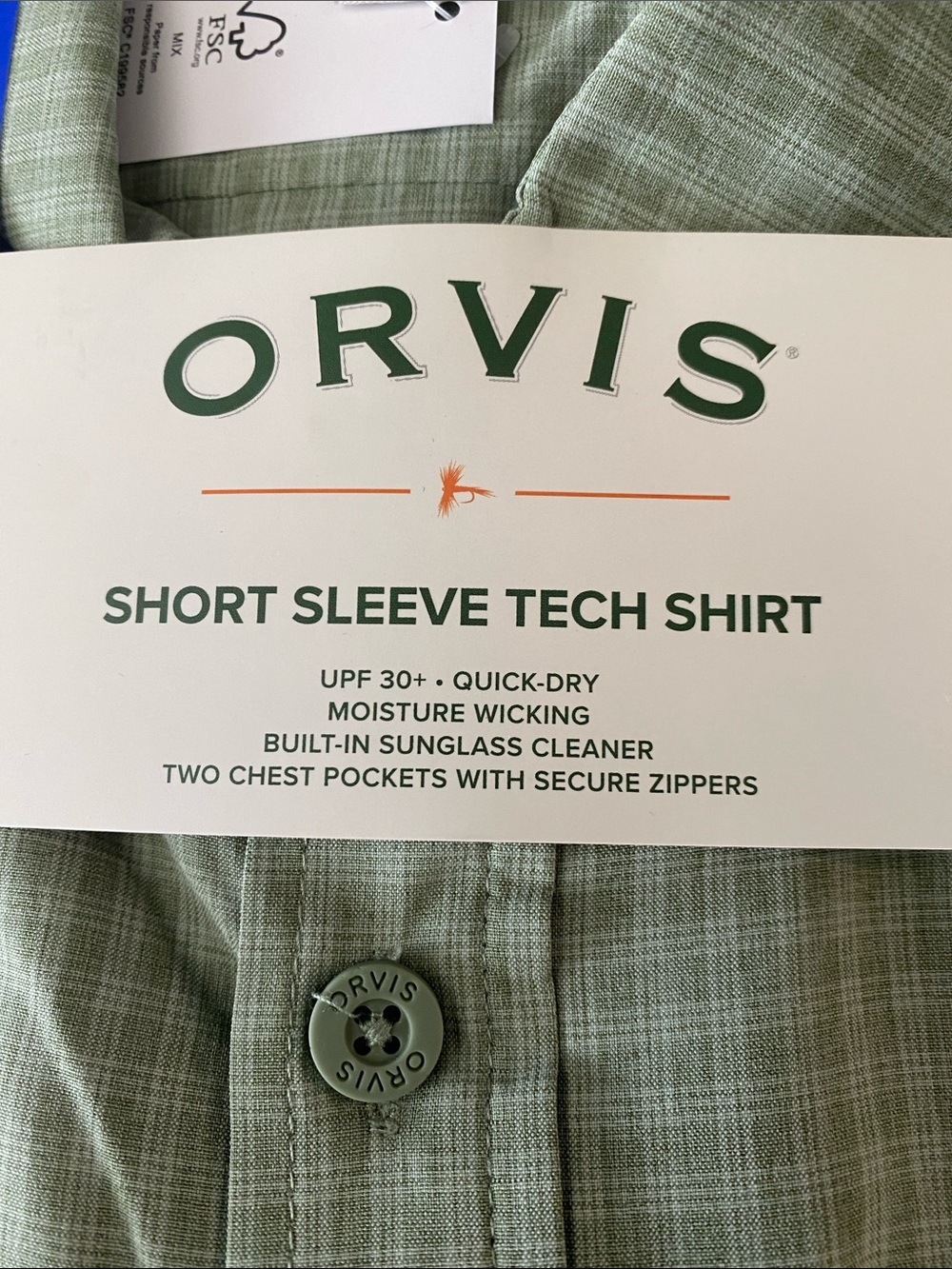 Orvis Tech Shirt Casual Green Check Button Up Short Sleeve Green - Picture 4 of 7